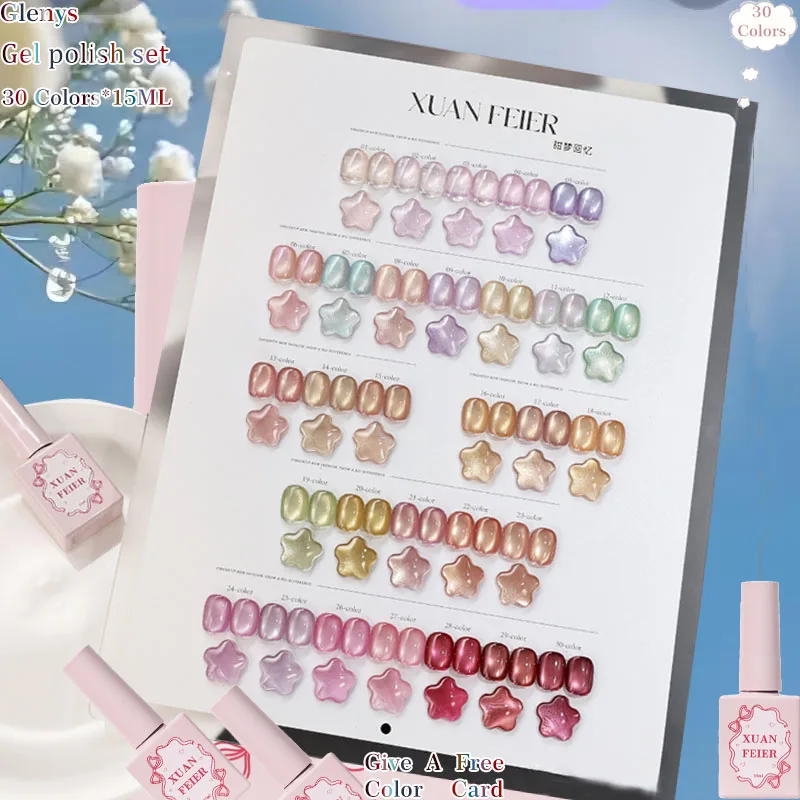 Glenys 30 color cat's eye nail polish gel popular immersion gel color matching card nail salon nail art varnish set 15ml