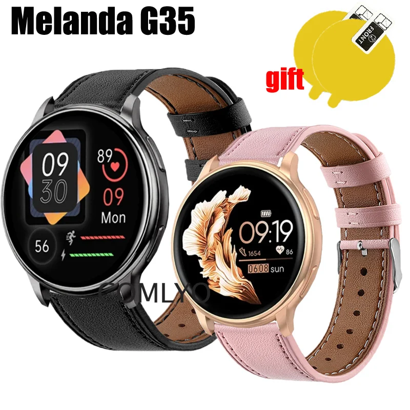 3in1 For Melanda G35 Smart watch Strap Leather Band Wristband Women men Replacement Soft Women men Belt Screen Protector Film