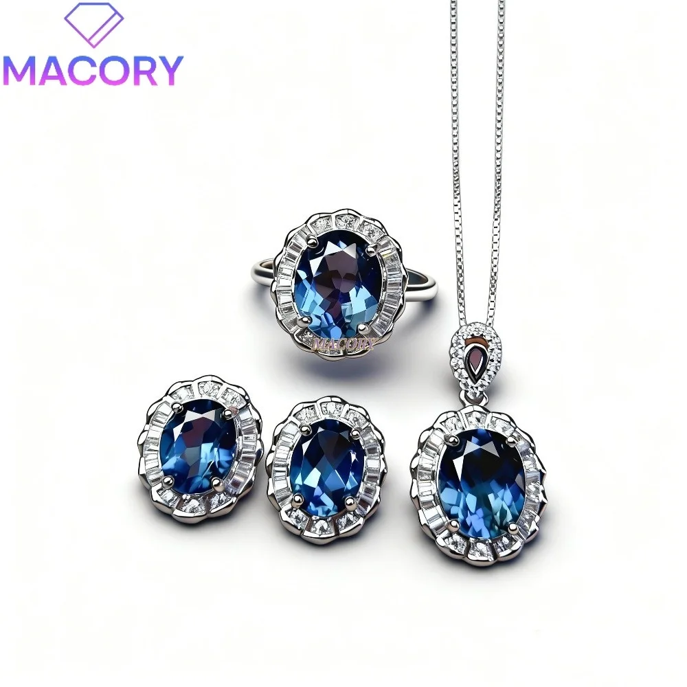 925 sterling silver natural topaz jewellery set Exquisite three-piece l jewellery set Colourful and delicate showing elegance
