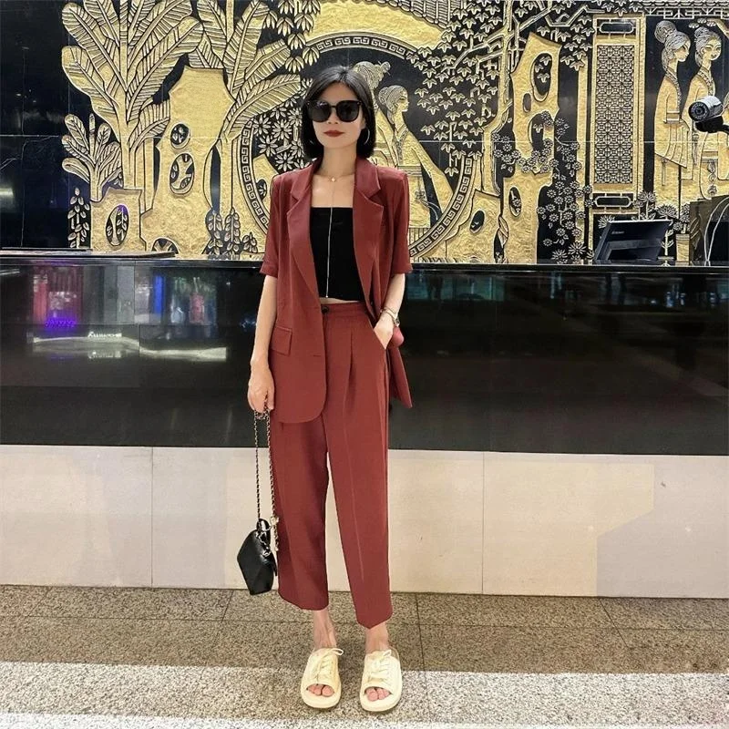 

Casual Thin Ninepoint Commuting Suit Pants for Fat Women Outdoor Travel Clothing plus Size Women's Faion by NoBrand