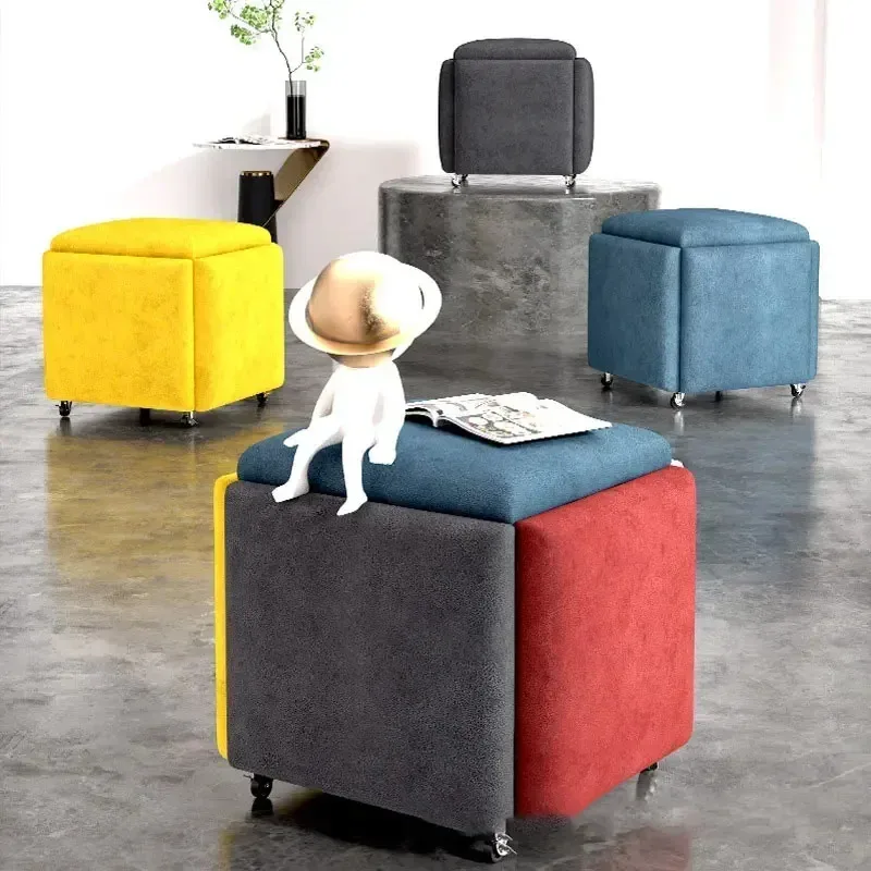 5-in-1 Creative small dining stool, bedside footstool, table footstool decoration with chair wheels, combination