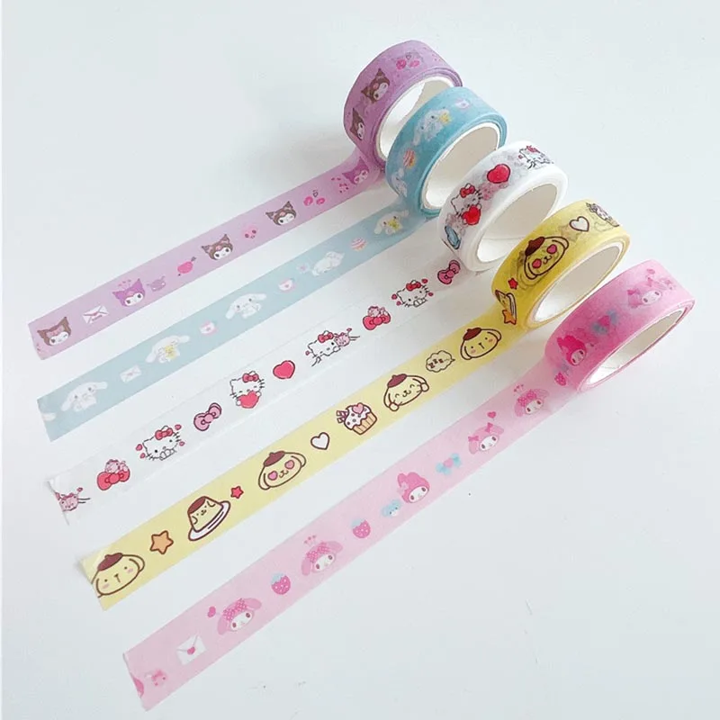 25pcs/lot 15mm*5M Sanrio Kitty Cinnamoroll Washi Tape Kuromi Stickers Scrapbooking Diary Adhesive Masking Tape Stationery Gift