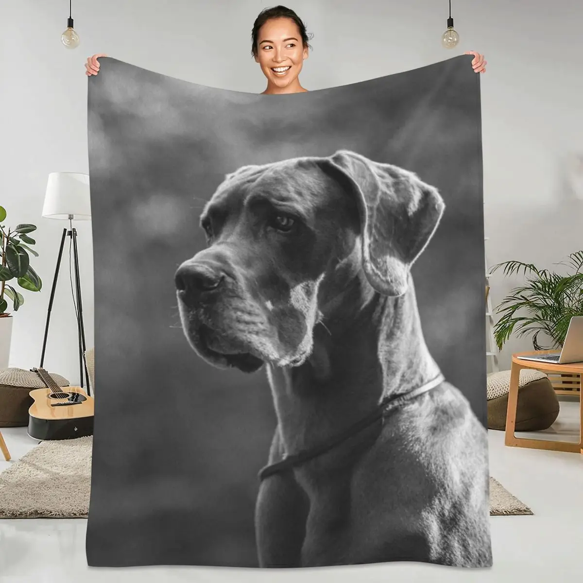 Grey Great Dane Blanket Dog Cute Pet Travel Flannel Throw Blanket Soft Warm Couch Bed Custom Bedspread Gift Idea