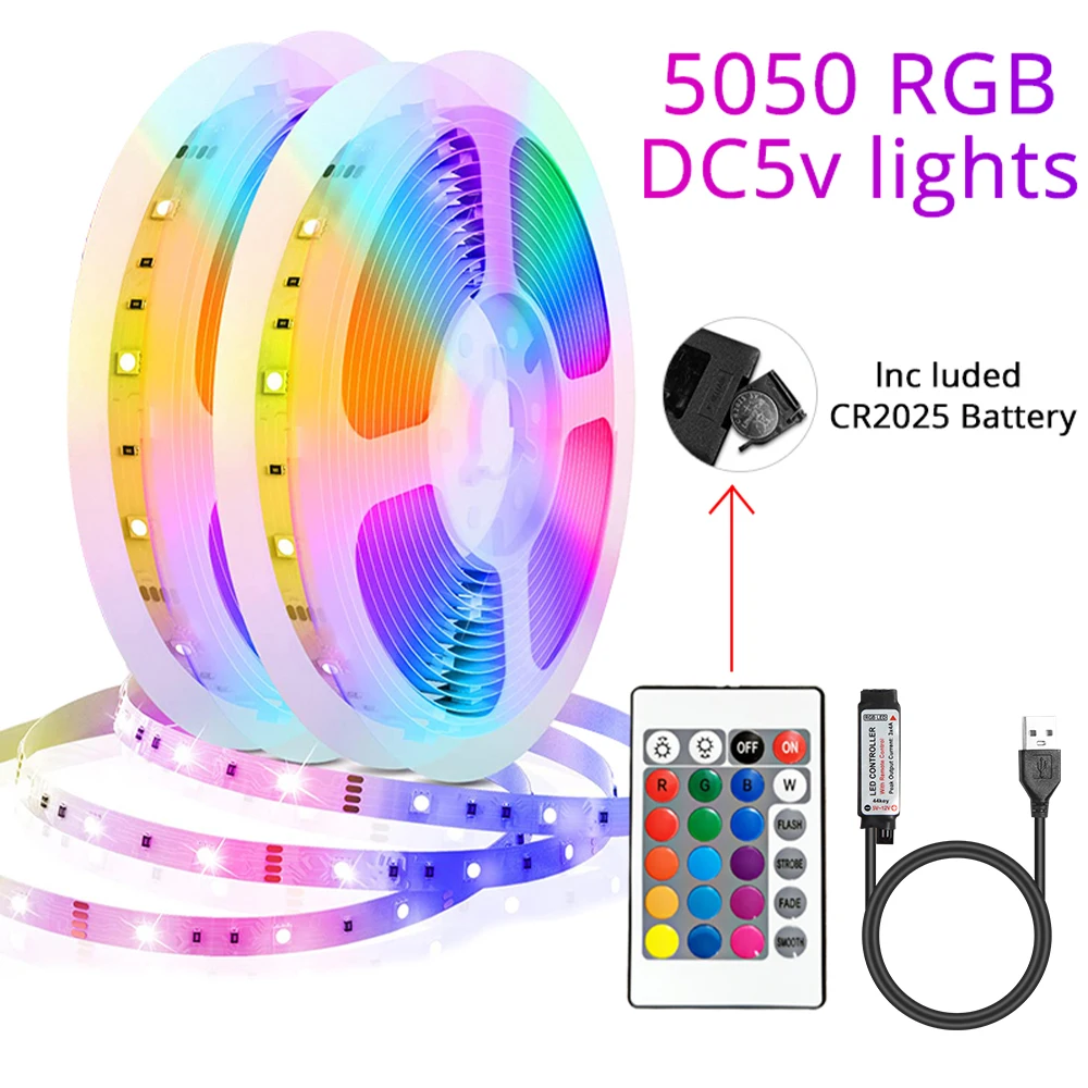 LED Strip Lights RGB Infrared Control Color Changing with 24Keys Remote SMD5050 Mode for Room Decoration led tv usb Backlight