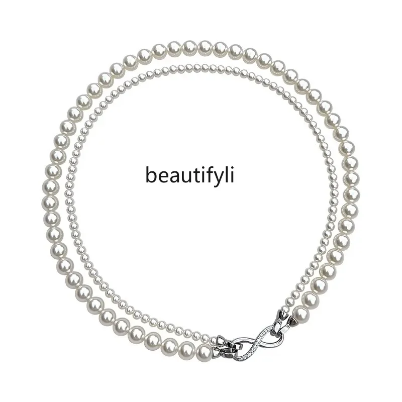 

Double stacked pearl necklace women's high-end sweater sweater chain spring and summer collarbone neck chain