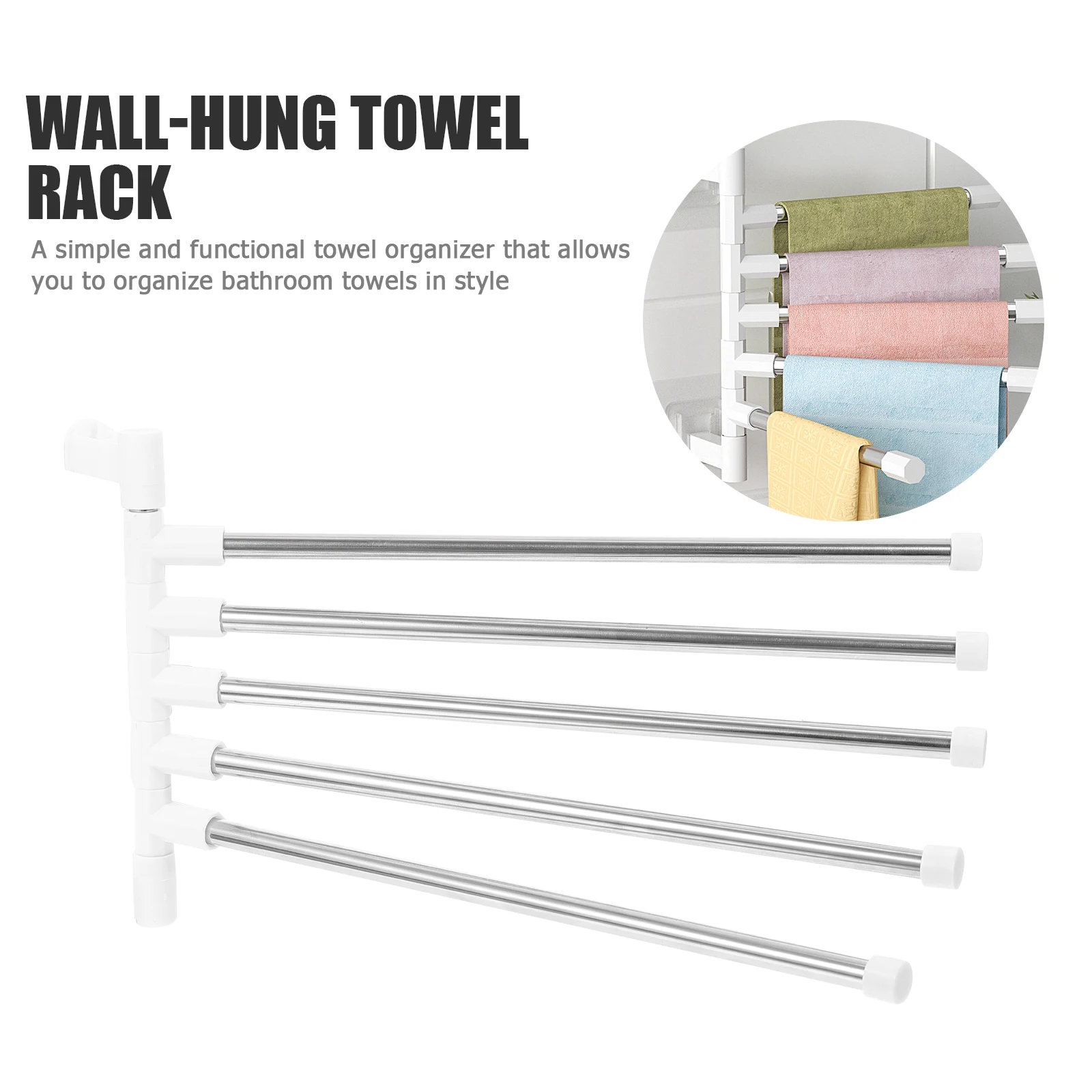 1Set Wall-Mounted Towel Rack Stainless Steel Rotatory Design Bathroom Storage Shelf for Towels Space-Saving Nail-Free Towel