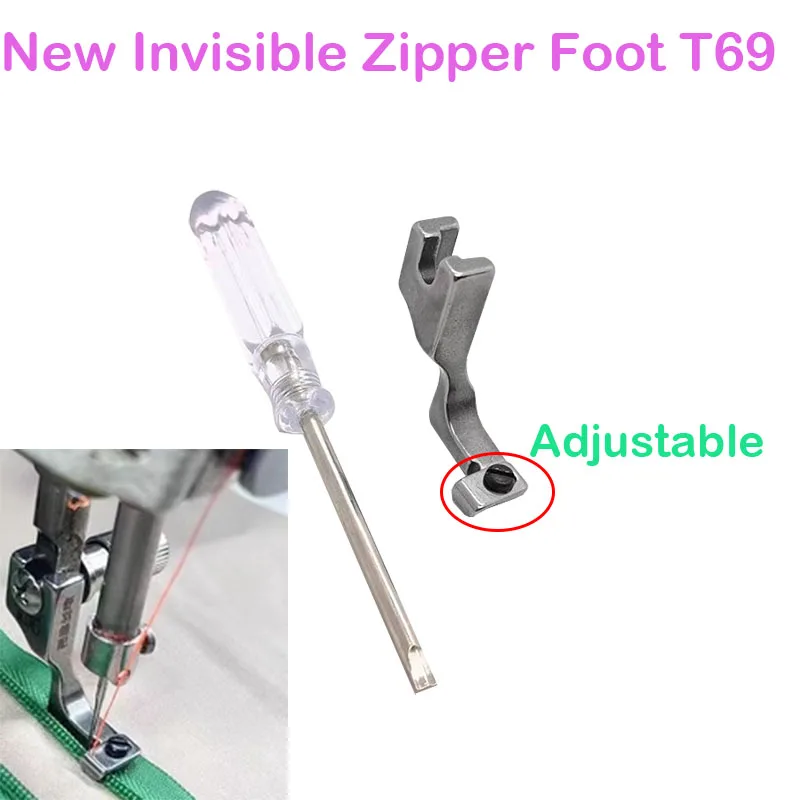 New! Adjustable Invisible Zipper Presser Foot Unilateral Zipper Feet T69 for Single Needle Lockstitch Industrial Sewing Machine
