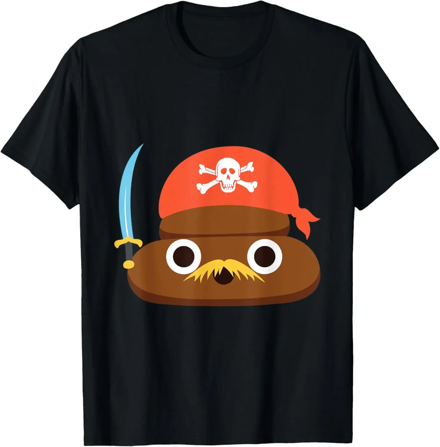

Pirate Poop Emoji Graphic Tee Funny Men's Cotton Crew Neck Short Sleeve T-Shirt