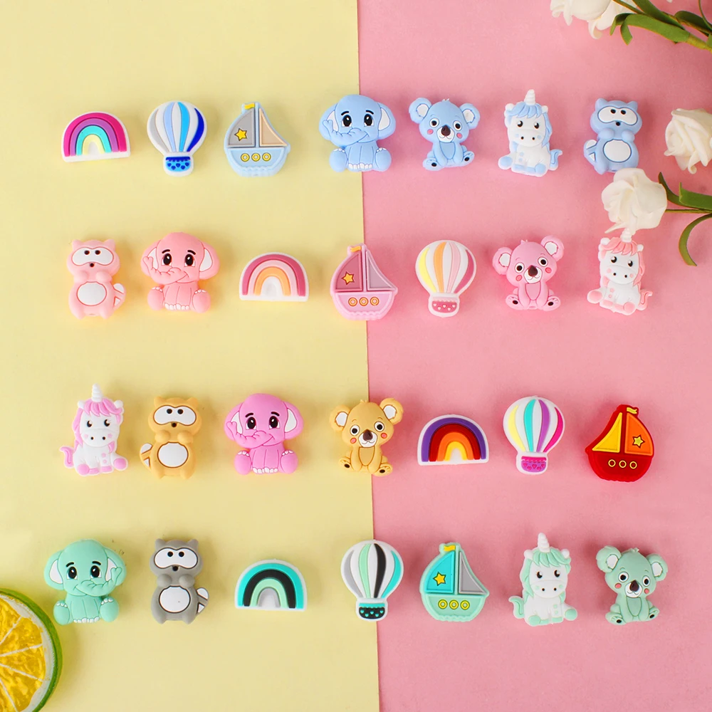 Silicone Beads para o Bebê, Acessórios Dos Desenhos Animados, Koala Bear, Unicorn Character, Teething Beads, DIY Chupetas Cadeia Clipe, 5 Pçs/lote,