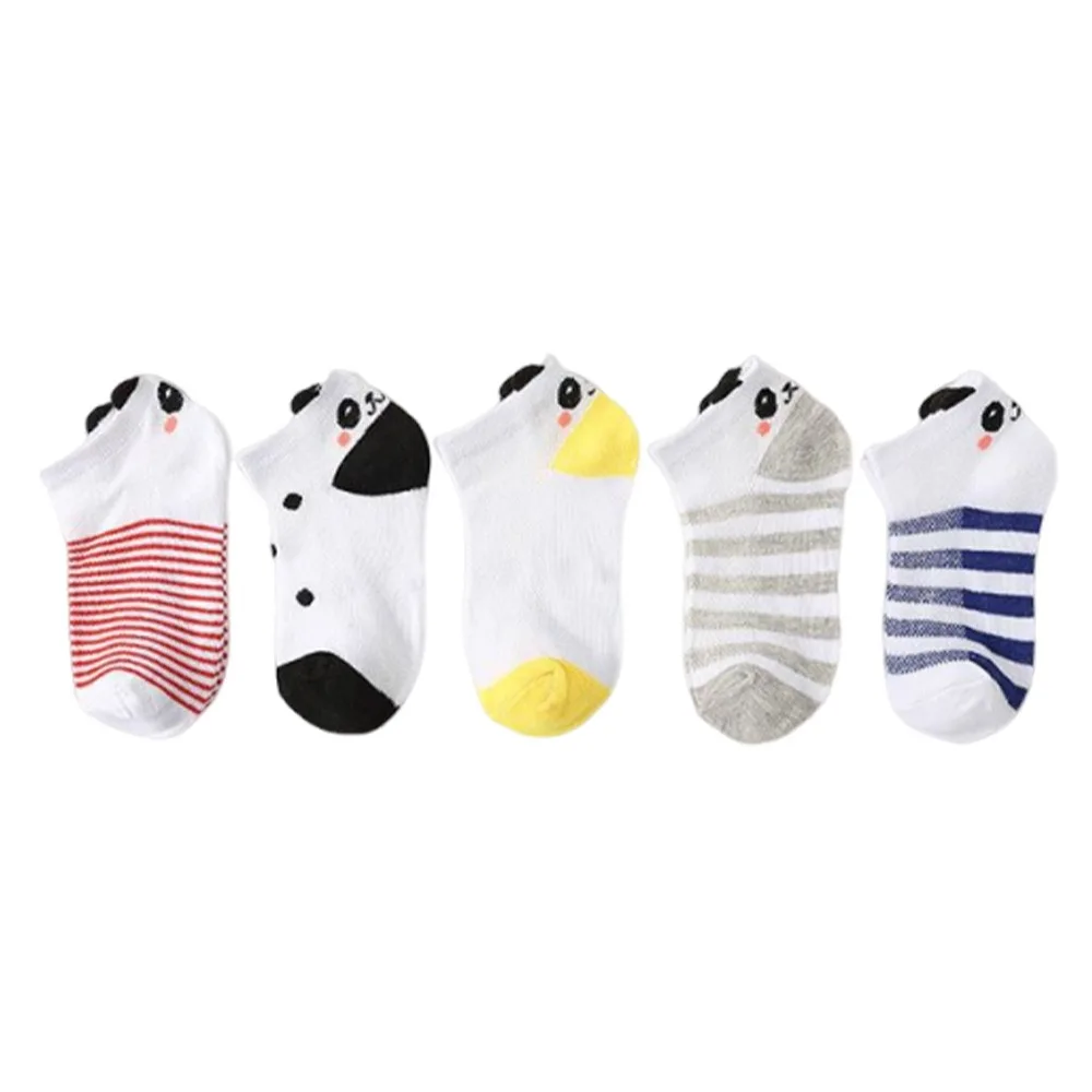 

5pair Cartoon Panda Pattern Children's Sock Antiskid Thin Baby Socks Cute Short Cartoon Socks For Boys and Girls