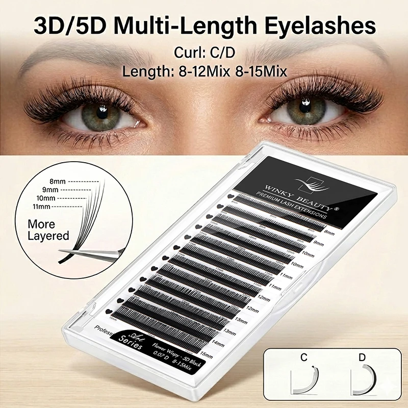Winky Beauty 5D Flower 3D/5D Multi Mixed length Layer Fairy Automatic Flowering Camellia Premade Fans Volume Flora Mink Lashes