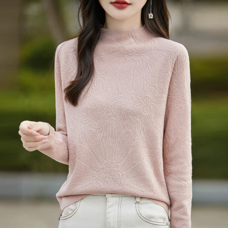 2024 Half height Women\'s Cashmere Sweater Loose Hoodie Autumn/Winter Cashmere Sweater Women\'s Sweater Knitted Top