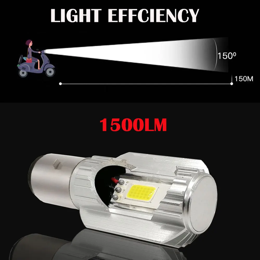 H4 H6 BA20D Led Motorcycle Headlight Bulbs COB Led 1500LM Hi Lo Lamp Scooter Moto ATV Accessories Fog Lights 12V