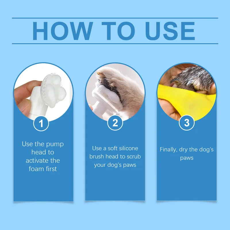 منظف مخلب الكلب رغوة غير شطف سوربيتول المنثول حقل النعناع استخراج فرشاة السيليكون ينظف المناطق التي يصعب الوصول إليها