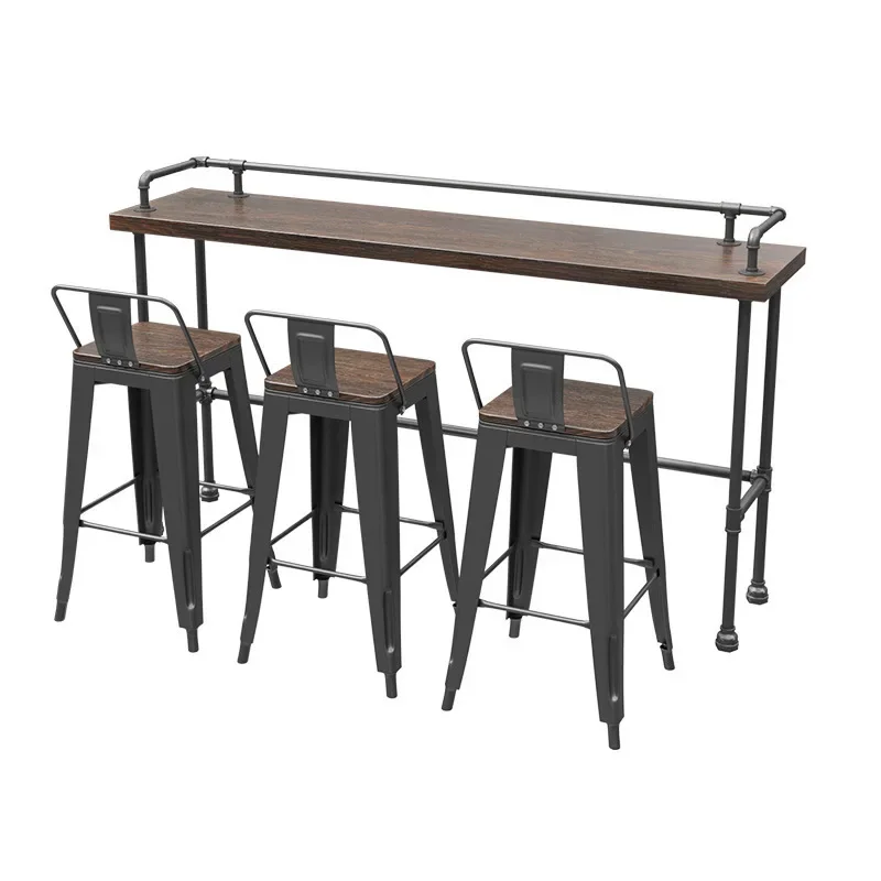 

Industrial style high table and chair combination solid wood bar table milk tea shop wrought iron cafe