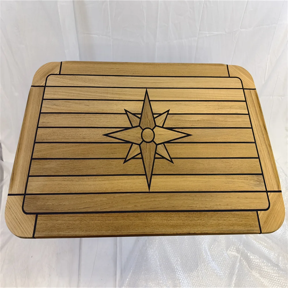 

Boat Rectangular Teak Table Top 510x860mm,20x34 Inch Star Inlay Round Corner Marine Yacht RV TTR8650