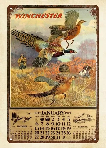 1929 Wter Calendar pheasant hunting metal tin sign baby wall posters