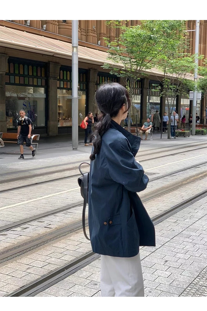 3colors Long Coat Jacket Women's Casual Stand up Collar mide-length Trench Coat Autumn Fashion Outerwear Jacket Female(hx9363