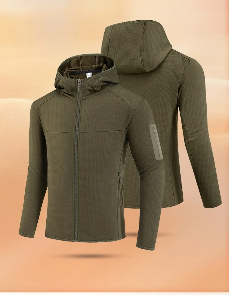 Men Outdoor Soft Shell Jacket Integral Fleece Lining Quick - Drying Breathable Running - Ready Casual Long - Sleeved Windbreaker