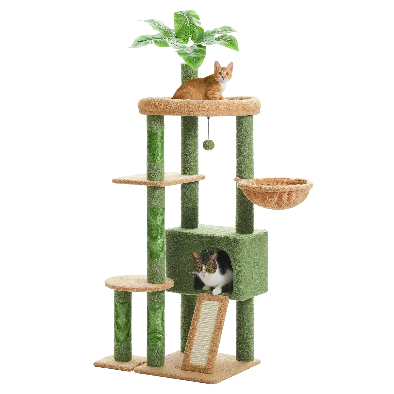 

%a Multi-Level Cat Tree for Indoor Cats, Large Condo, Sisal Scratching Posts, Hammock & Perch, Fresh Cactus Design, Sturdy