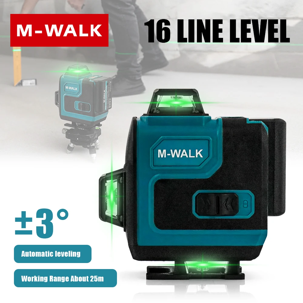 Livello laser 4D 16 linee orizzontali e verticali con telecomando verde 360 ° Livelli laser autolivellanti per pin batteria Makita