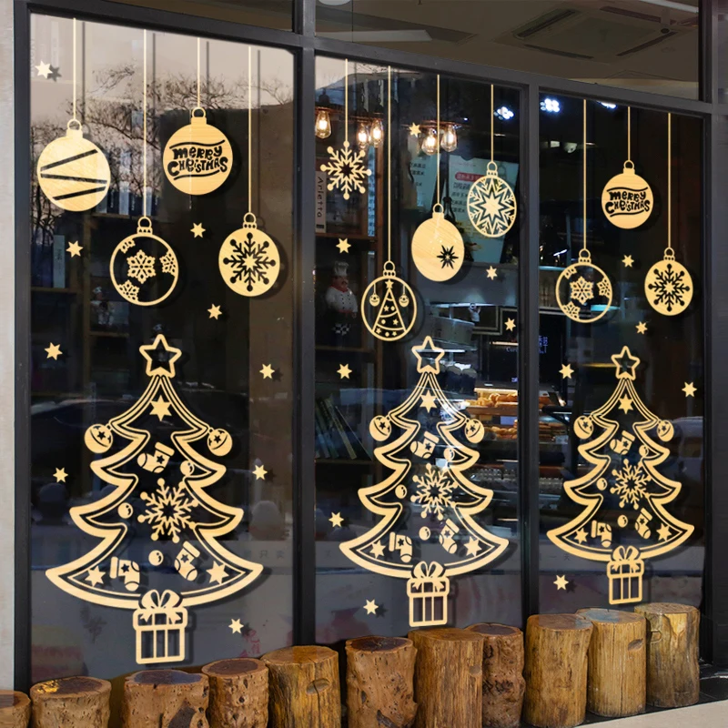 

Christmas Mirror Sticker Santa Claus Elk Snowflake Glass Door Sticker Window Ornament Merry Christmas Decoration