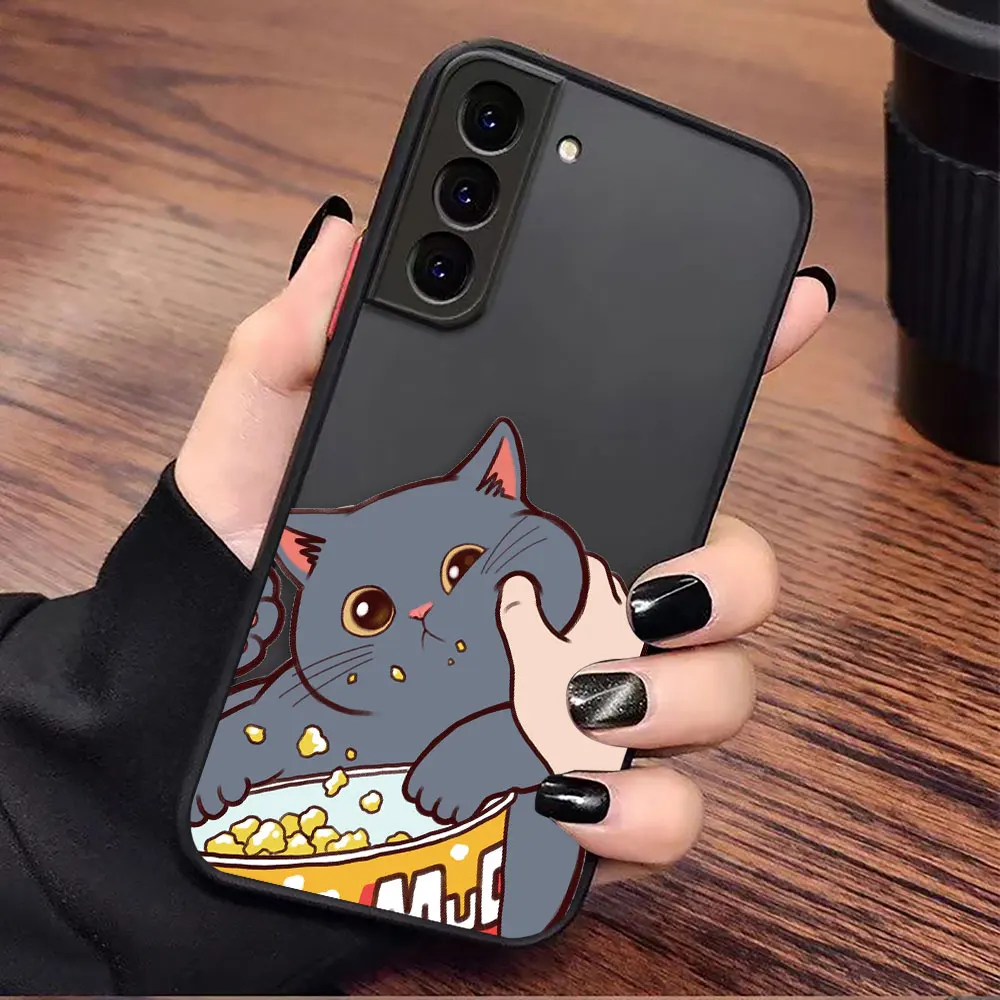 Funny Orange Black Cat Matte Phone Case For Samsung Galaxy S25 S24 S23 S22 S21 S20 FE S10 S9 S8 PLUS ULTRA Frosted Case Shell