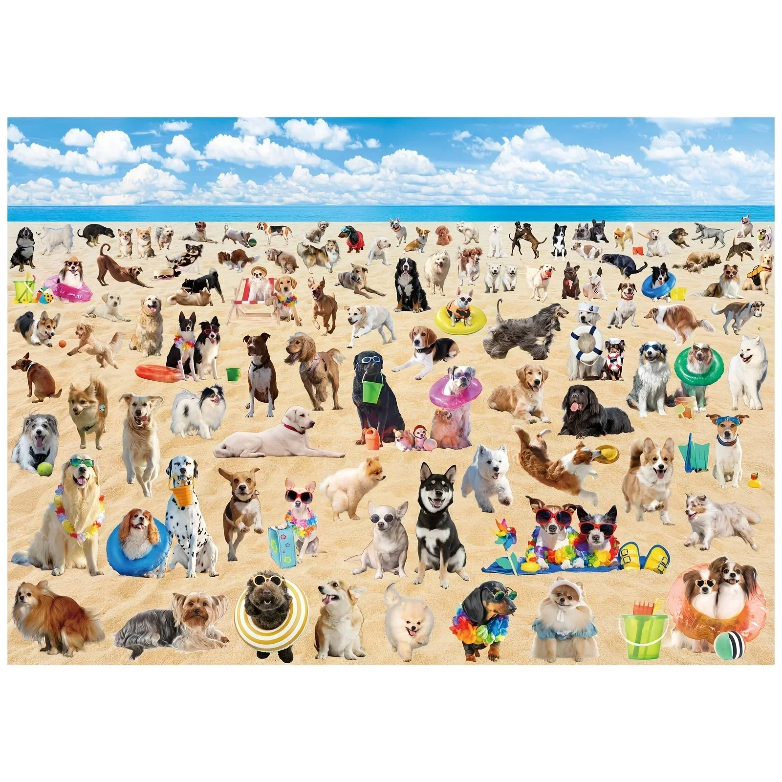 

300/500/1000pcs Paper Puzzle Beach Puppy Jigsaw Puzzle Detailed Artwork Gift for Adults Teens Perfect for Home Living Room Decor
