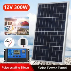 300W 12V Solar Panel Kit with 10A-100A Controller USB Port Portable Solar Battery Charger Suitable for Outdoor Camping Mobile RV