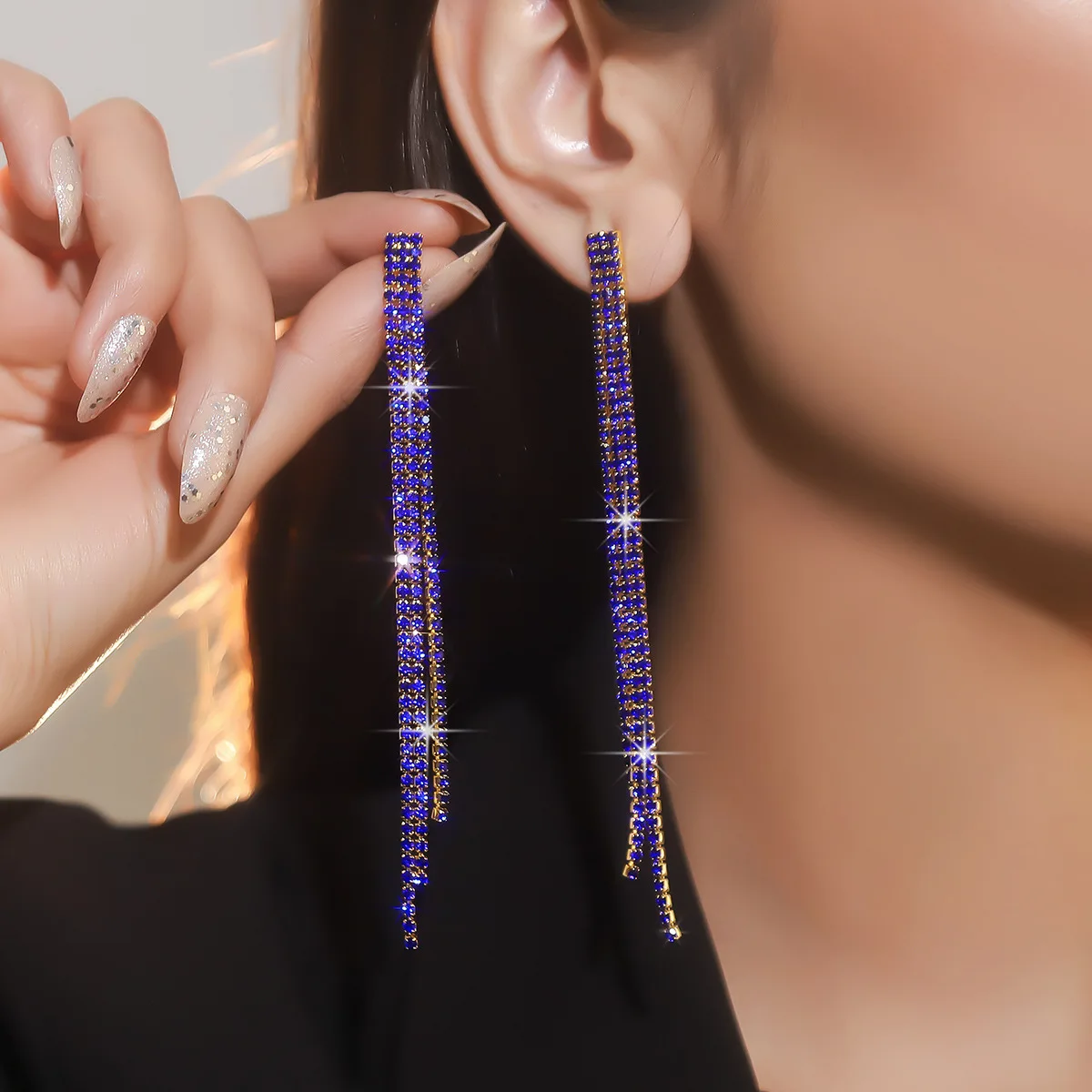 TREAZY New Style Long Tassels Dangle Earrings for Women Rhinestones Crystal Simple Drop Earrings Wedding Birthday Jewelry Gifts