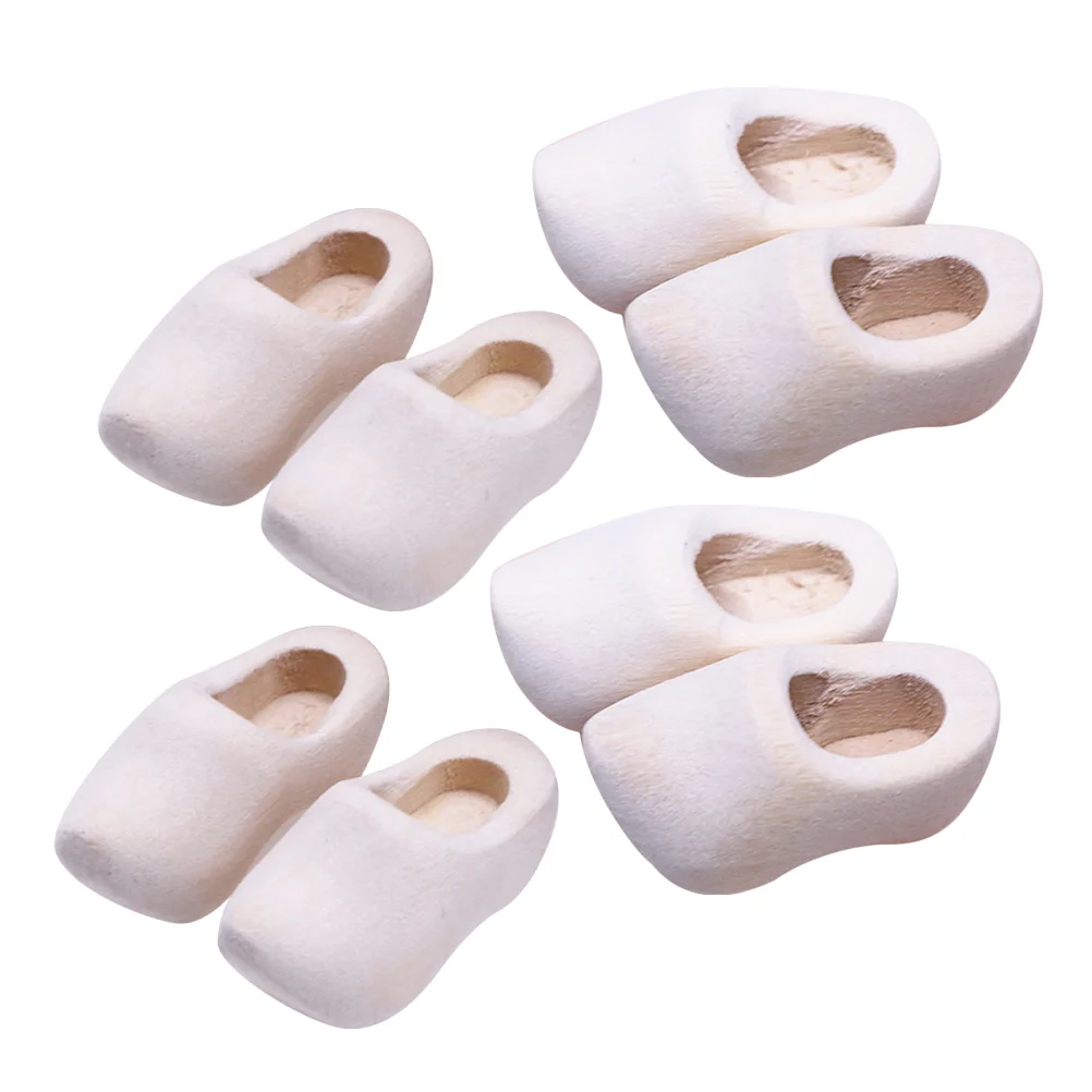 4 Pairs Clogs House Micro Landscape Models Accessories DIY Unfinished Wooden Shoes Child