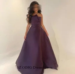 OIMG New Design A-Line Classic Satin Arabic Prom Dresses Purple Dress Sleeveless Women Evening Gowns Formal Party Dress