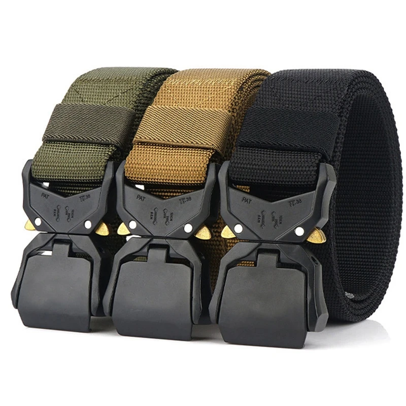 Men Tactical Waist Belt, Aluminum Alloy Quick Release Buckle, Heavy Duty Sports Strap, Casual Designer Belt for Jeans Outdoor Hi
