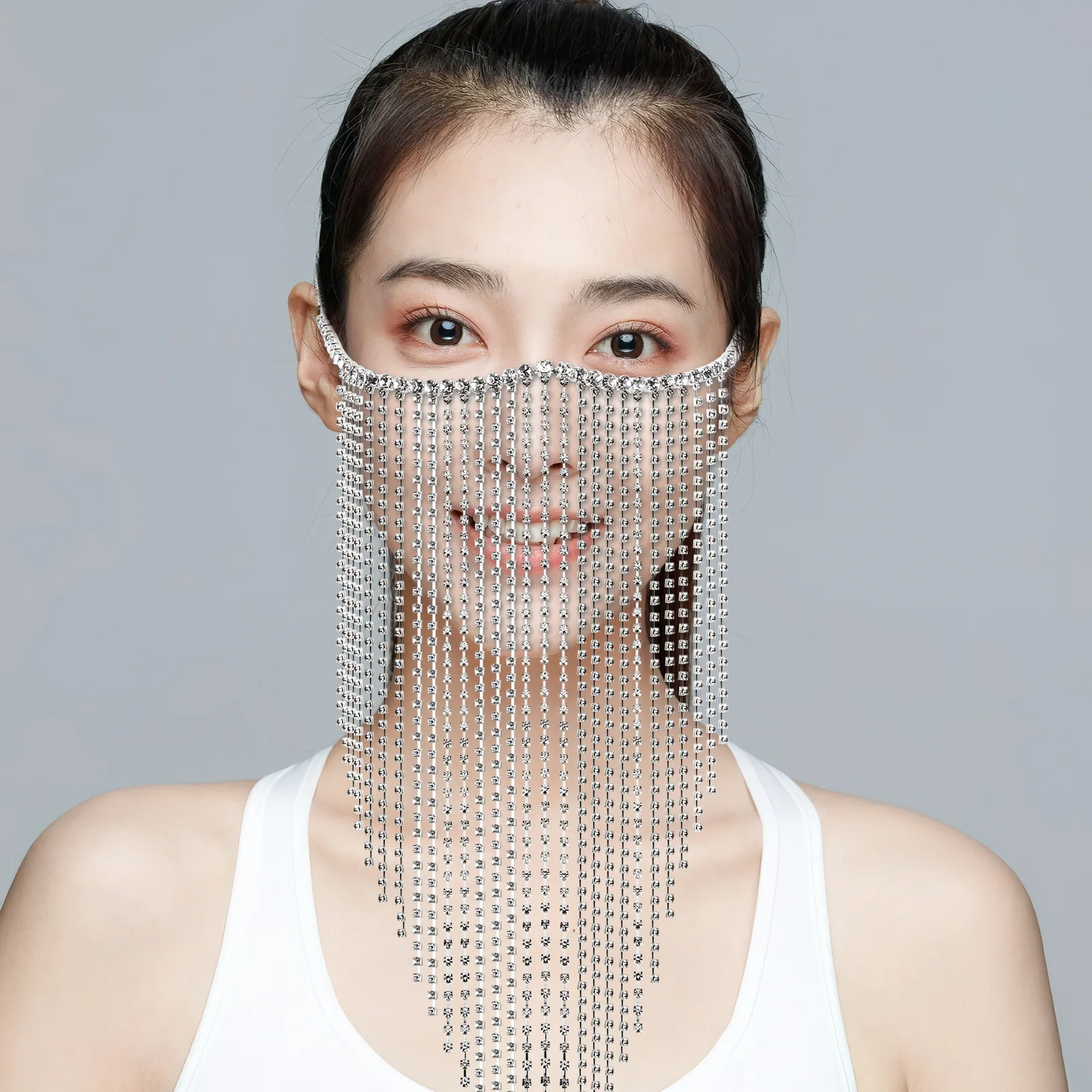 Vintage Rhinestone Tassel Face Chain Elegant Masquerade Face Jewelry Women Costume Accessories for Photography Parties Festivals