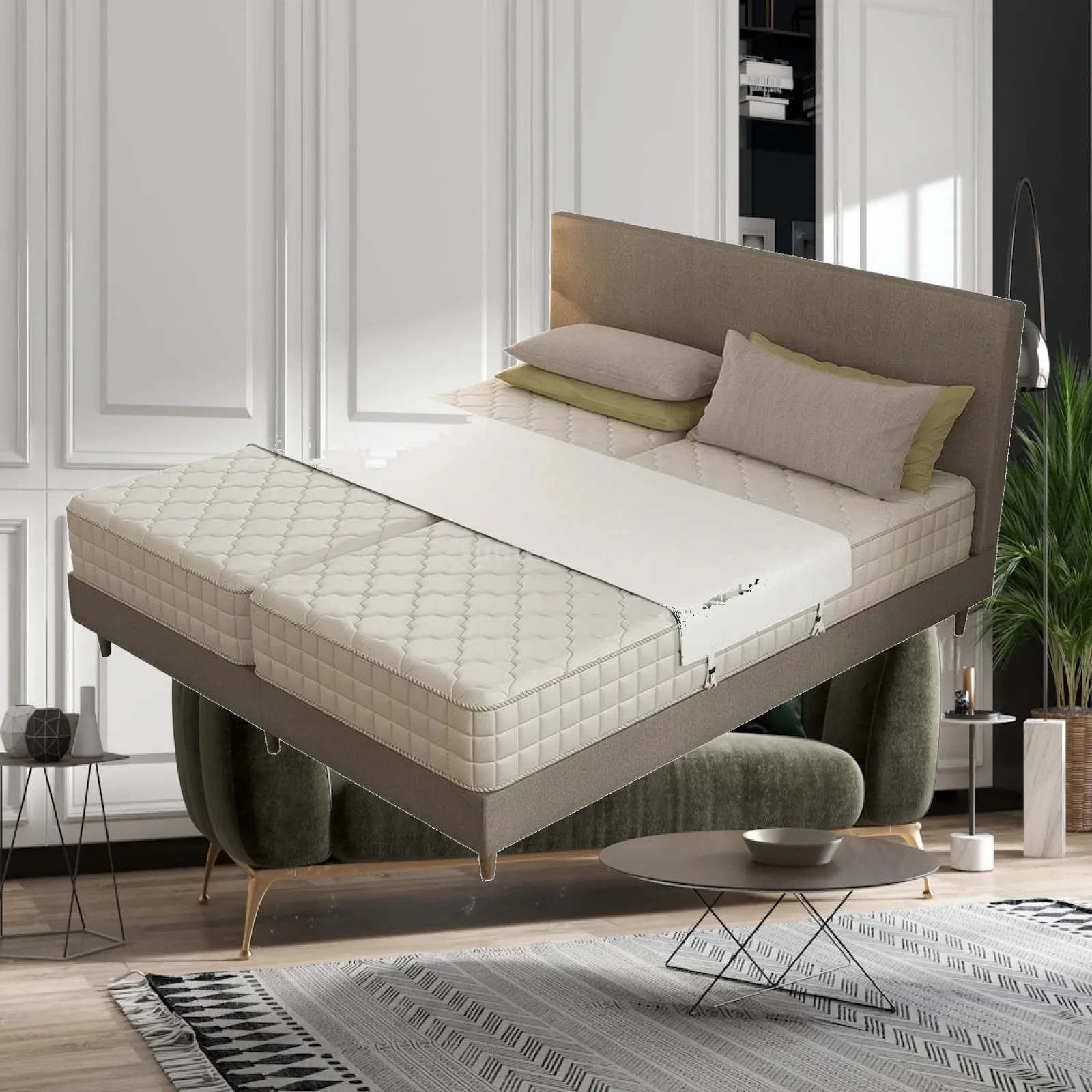 Adjustable Mattress Gap Filler Bed Connector Strip for Twin Size Mattresses Polyester Cotton Low Profile Space Cover