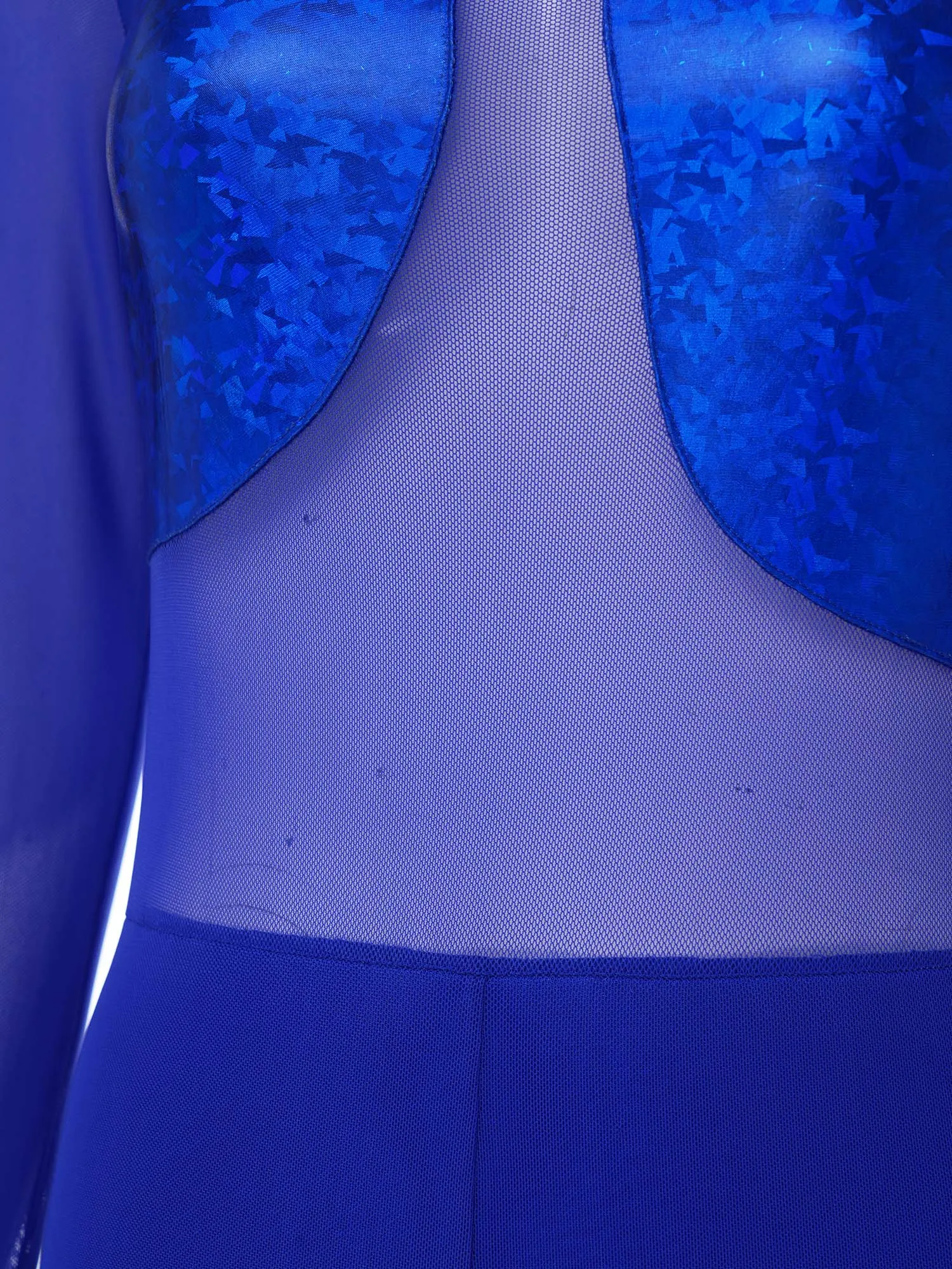 

Sheer Mesh Metallic Ballet Jazz Dance Jumpsuit for Women Long Sleeve Wide Leg Romper Unitard for Gymnastics Figure Skating Dance