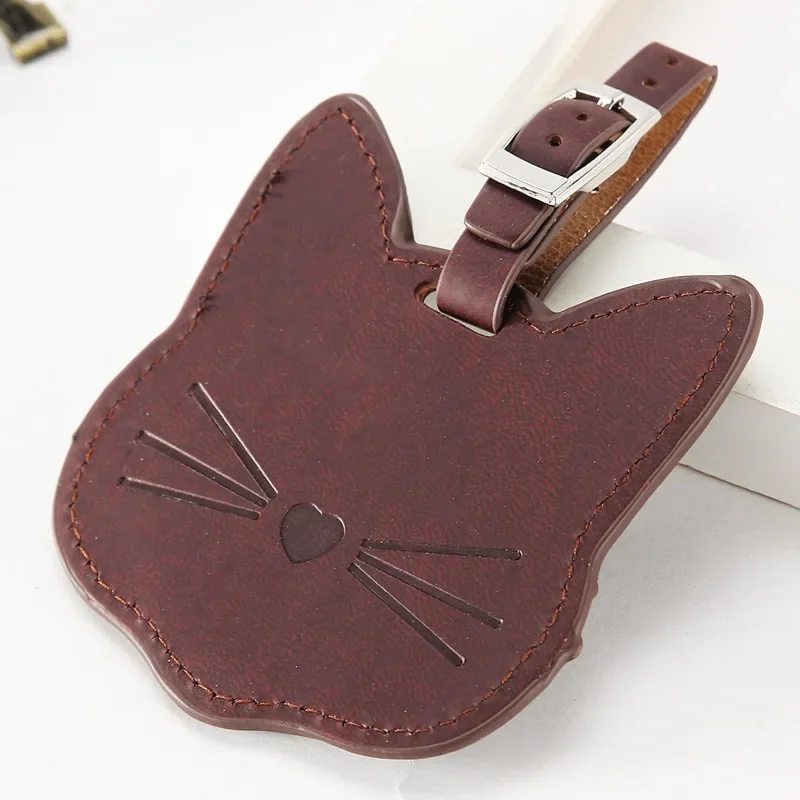 Cute Cat Shape Leather Luggage Tag Travel Accessories Suitcase ID Addres Holder Baggage Boarding Tag Portable Label