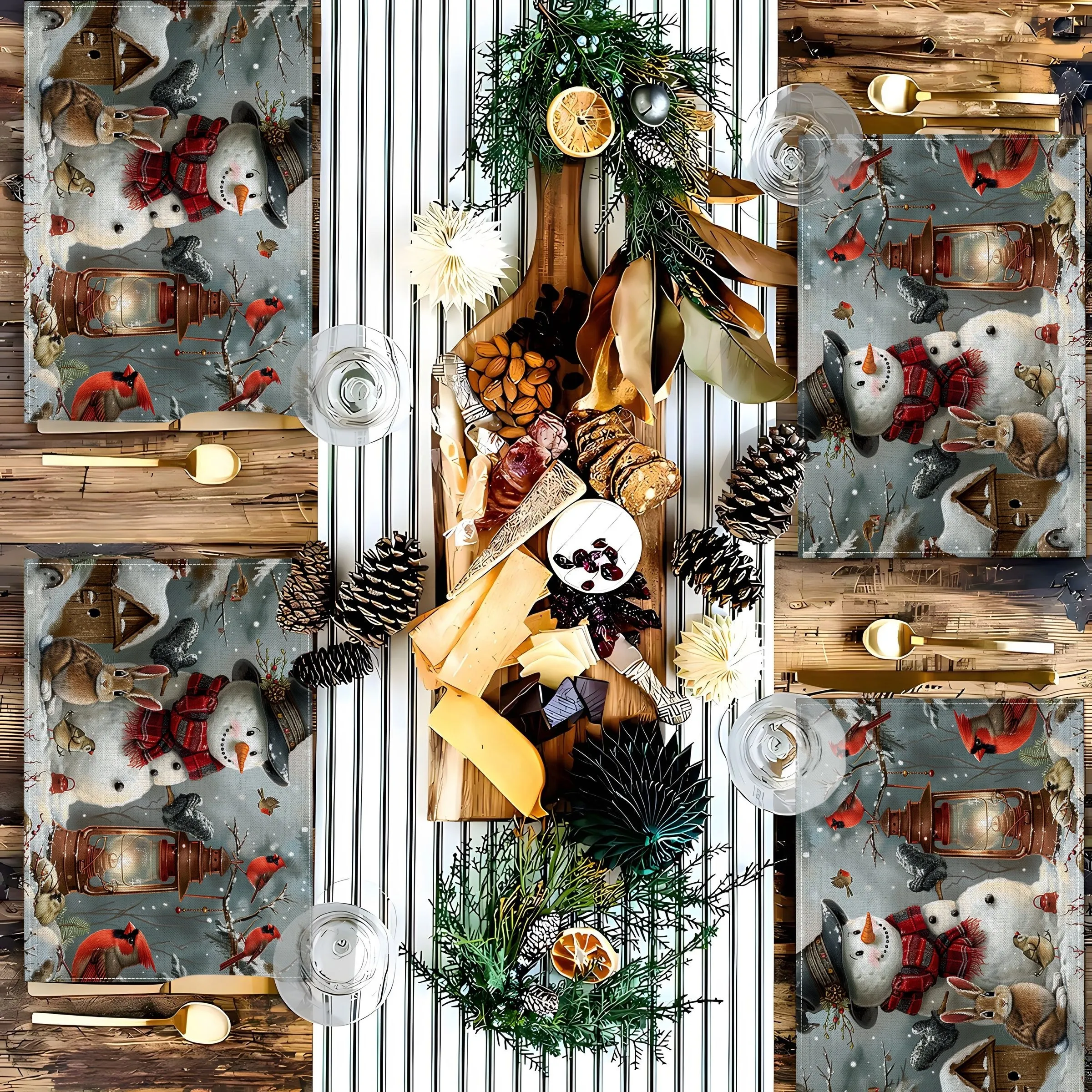 Snowman and Robin Placemats Winter Snowman 30x40cm Table Runner, Best for Christmas