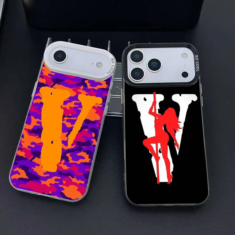 Funda de teléfono de lujo con letras V-Vlone V para iPhone 12 13 14 15 16 17Pro Max Plus, funda protectora chapada para teléfono