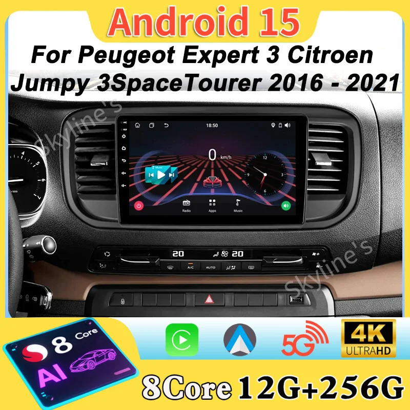 Android 16 For Peugeot Expert 3 Citroen Jumpy 3 SpaceTourer 2016 - 2021 Car Radio Player Carplay GPS Navigation BT DSP