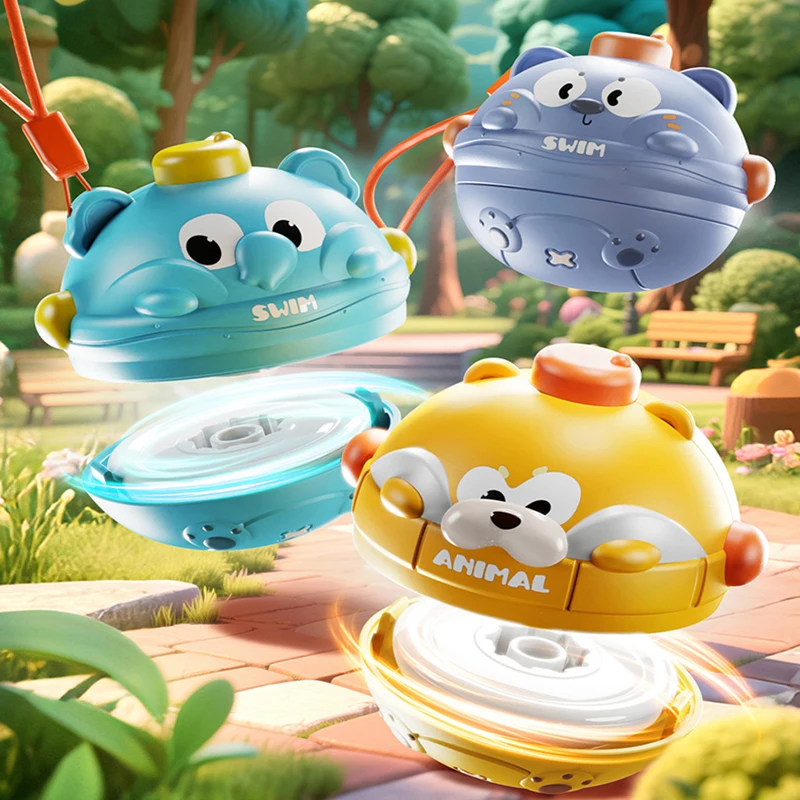 Spinning Top with Lanyard Cartoon Cute Pet Gyroscope Toy for Kids with Lanyard Press Launching Spinner for Toddlers Boy Playtime