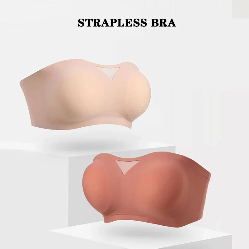 Strapless Push Up Bra for Woman Latex Invisible Bras Wire Free Back Closure Summer Ice Silk Seamless Lingerie Soft Bralette Sexy