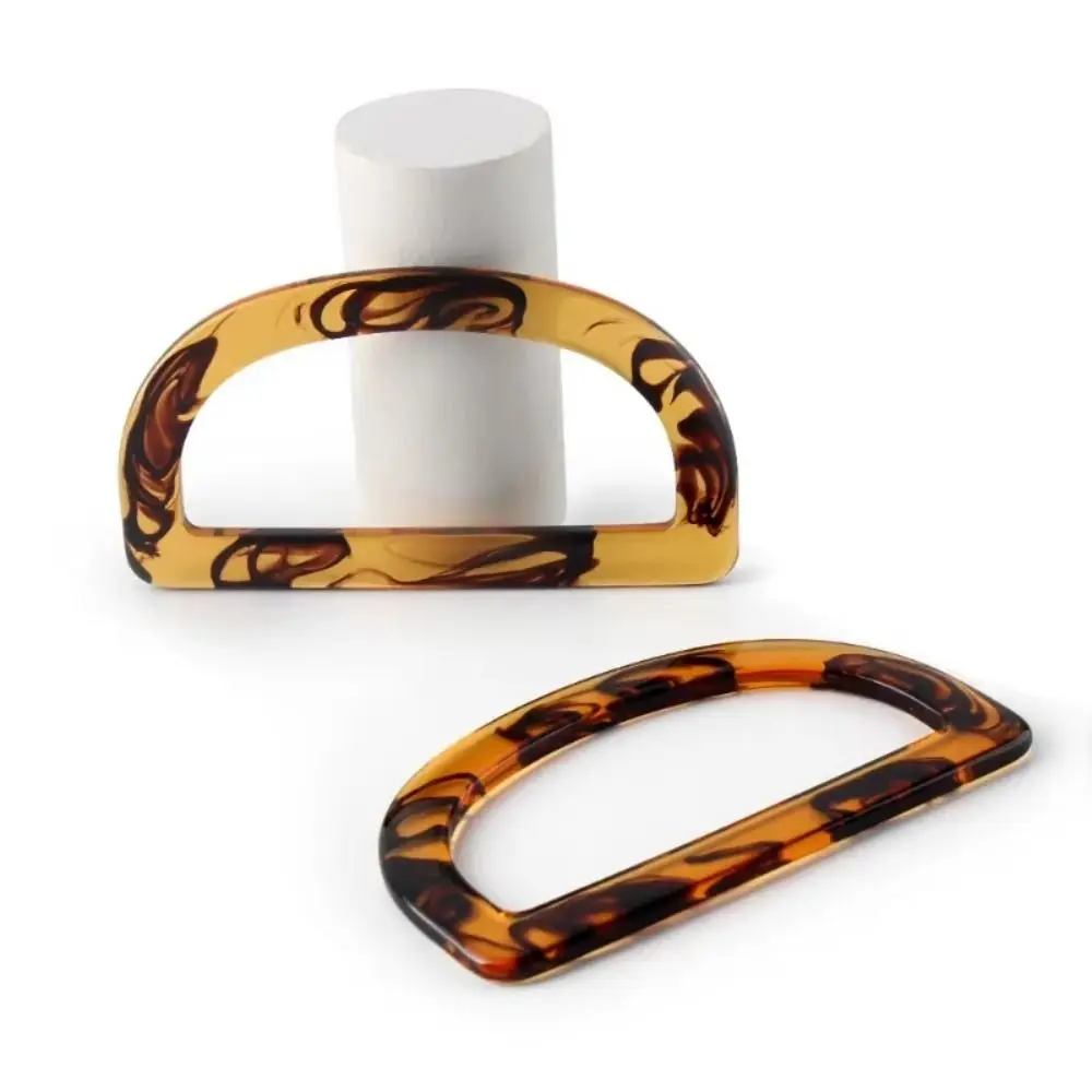 2PCS Amber Resin Resin Bag Handle D-Shape Semi-circular Round Handbag Handle Translucent Tortoiseshell D-Shaped Bag Handle
