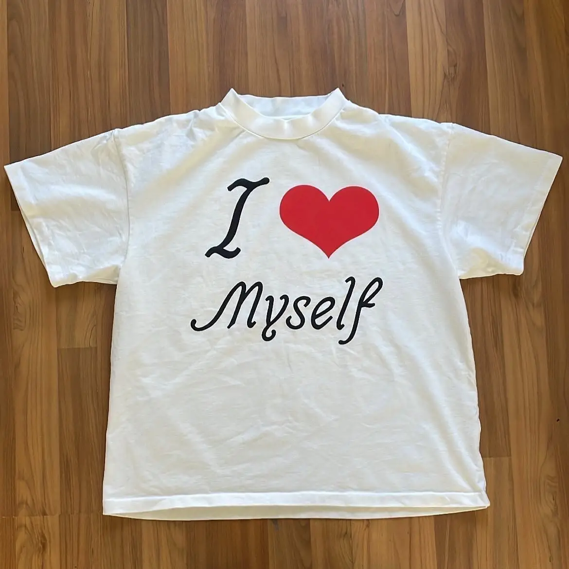 American Retro Love Yourself Slogan T-Shirt Short Sleeve Couple Cotton Polyester Blend round Neck Daily Wear Summer Top