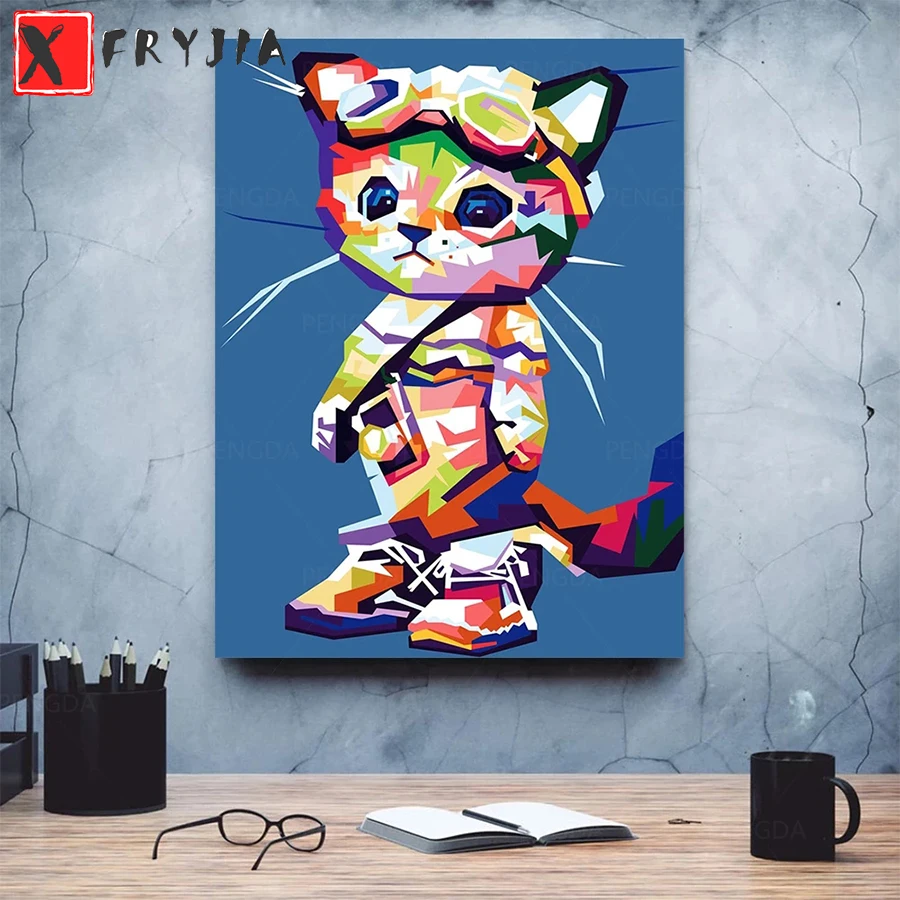 

New 5D Round Diamond Painting Abstract colorful animal art, cute cat Sticker Diamond diy Embroidery Home Decoration Mosaic