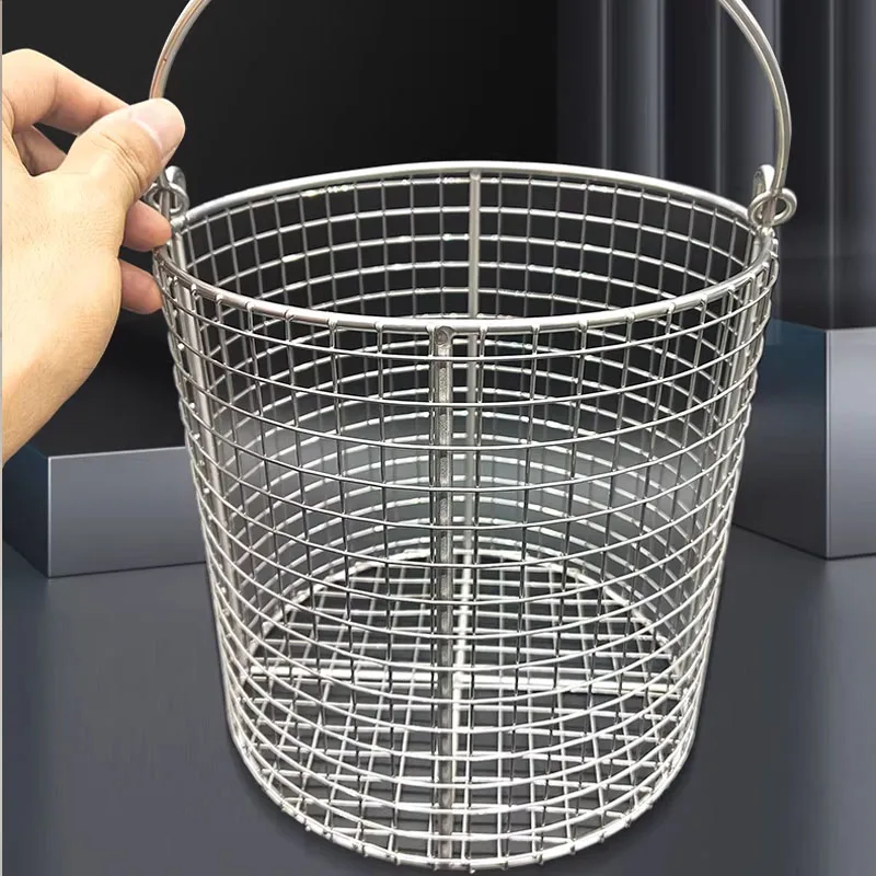 OD.20CM cylindrical stainless steel wire mesh filter basket for disinfection sampling laboratory cleaning frying multiple uses