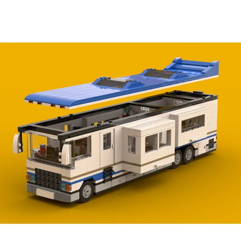MOC-161126 مكعبات بناء كلاسيكية جديدة فاخرة RV مع مخرج منزلق، 1369 قطعة، هدية لعبة عيد ميلاد للأولاد والأطفال