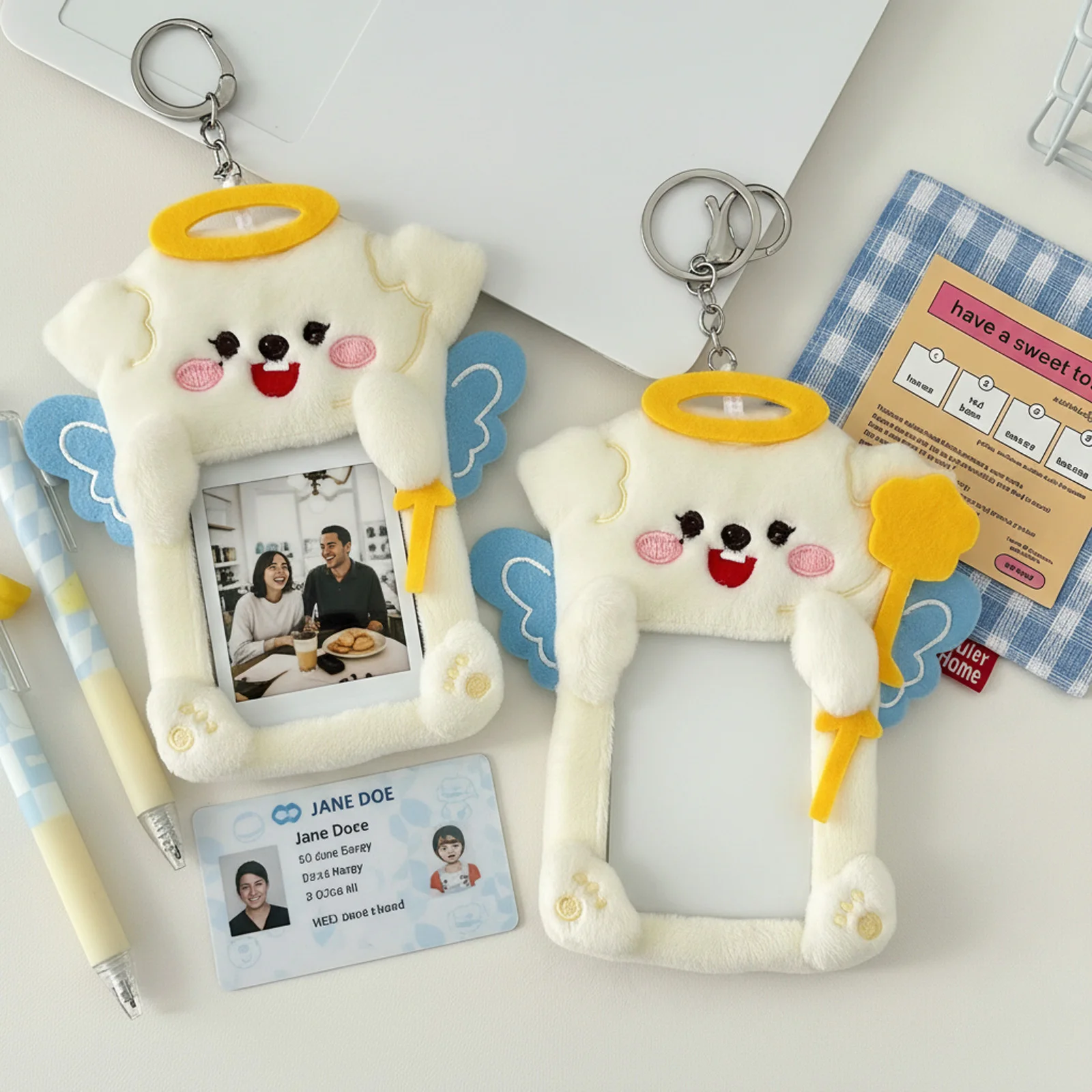 Plush Card Holder Angel and Devil Pattern Korean Style Couple Version Cute Mini Display Pendant Keychain Bag Accessory