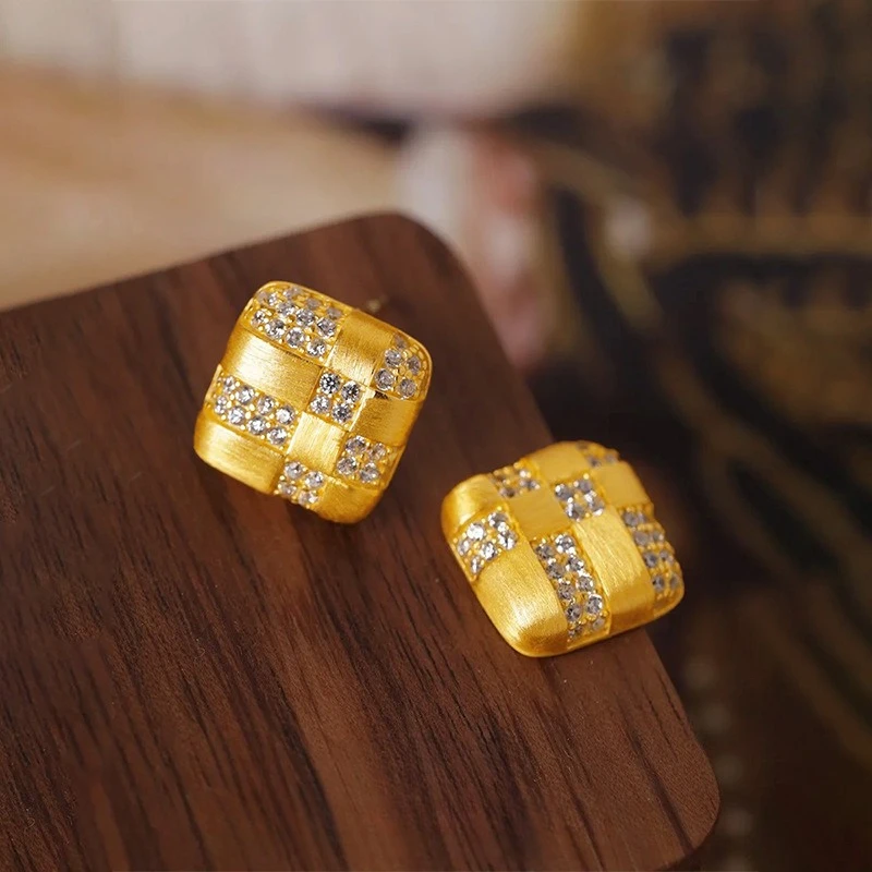 

Fashion 18 Kt Gold Color Square Geometry Earrings for Women Bride Shining Zircon Earring Wedding Birthday Jewelry Gifts Not Fade