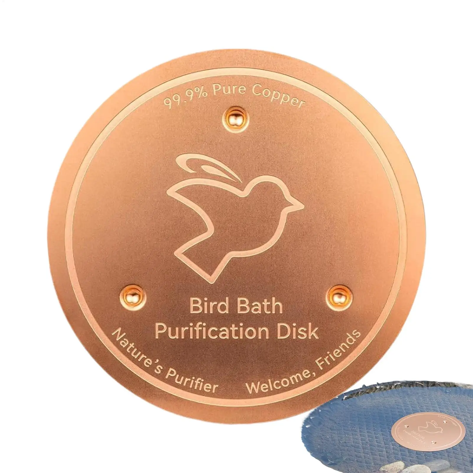 Bird Bath Copper Disk with 3 point support bird bath purification tray Metal Cleaner Disks Feeder Accessories For Water Bowl